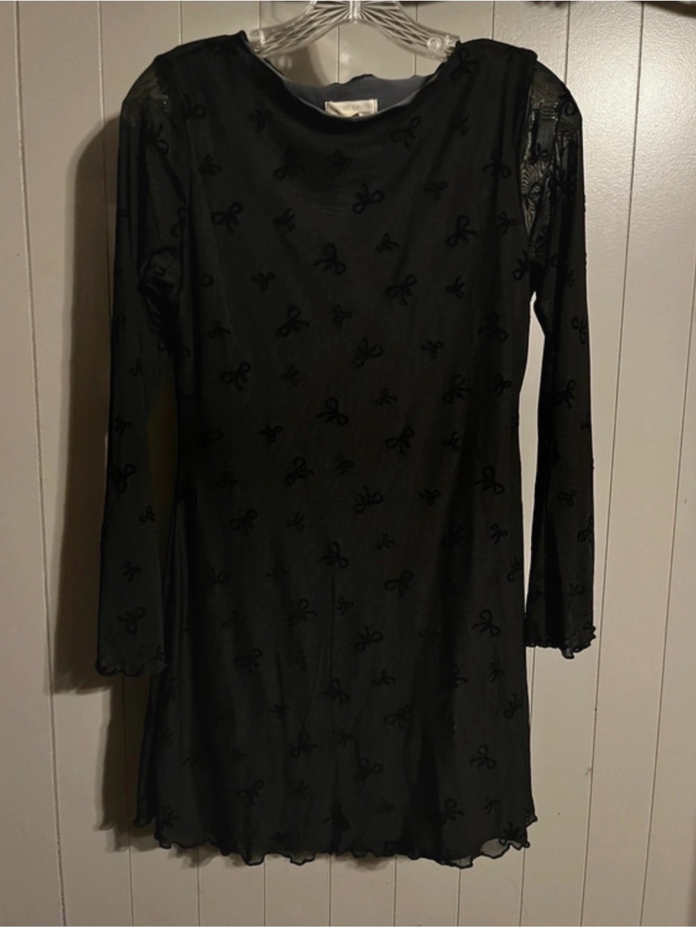 "See You Monday" black mesh mini dress velvet bows